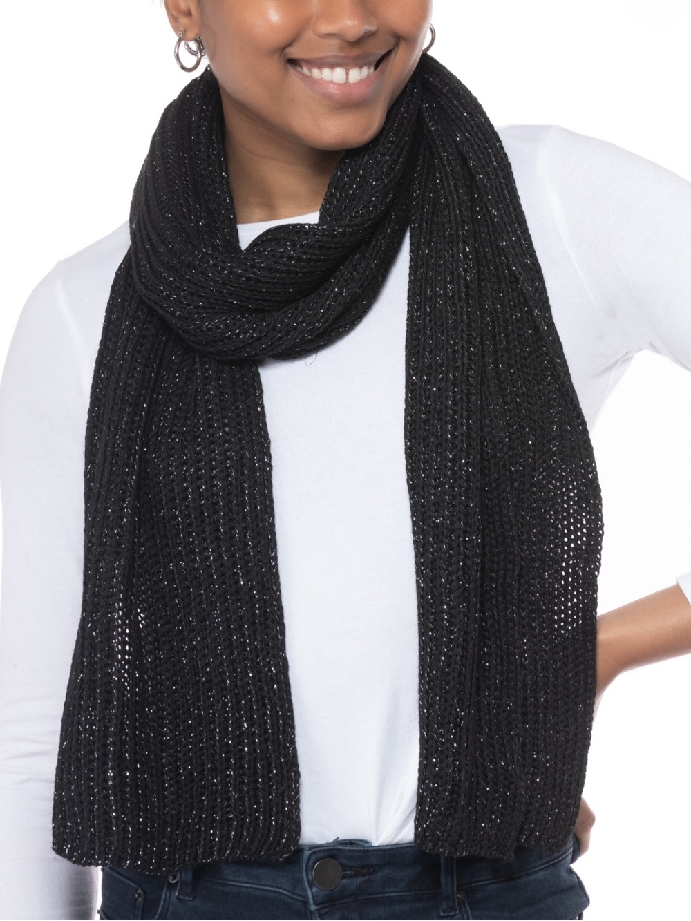 Style & Co. Black Sparkle Ribbed Knit Scarf